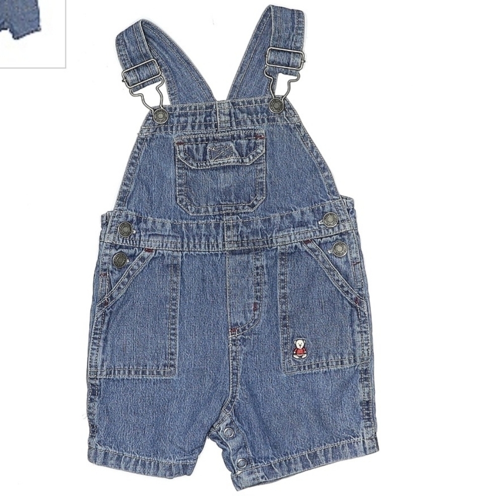 Carter's Baby Overalls Medium Wash Blue Denim 100% Cotton Size 9M Teddy Bear EUC